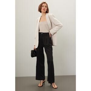 DONNI Black 100% Twill Pleated Front Button Relaxed Trousers Pants Size Medium